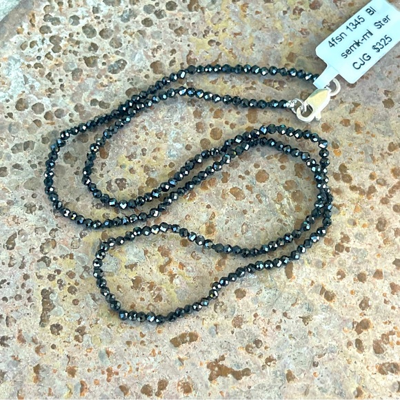 Elegant Faceted Black Spinel Beaded Necklace 16” long